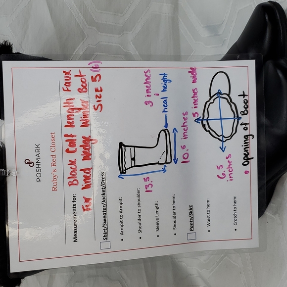 Black Calf length Wedge Heel faux fur lined Winter Boots Size 5 (6) - Picture 9 of 9